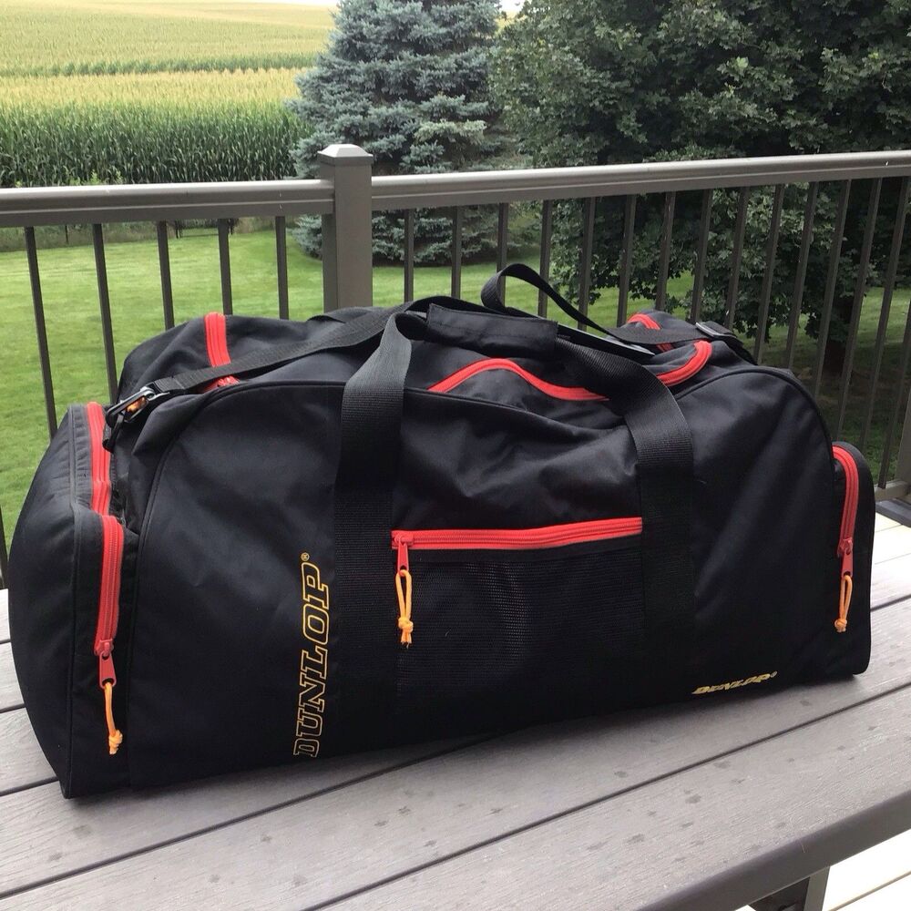 Vintage 90s Dunlop Duffle Bag Shoulder Strap Side Pockets Black 26”x14”x12”Large